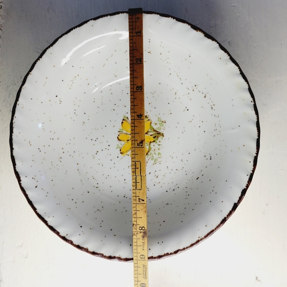 Takahashi Pottery Bowl Daisy Print Speckled White Yellow Floral Brown Rim - Picture 8 of 11